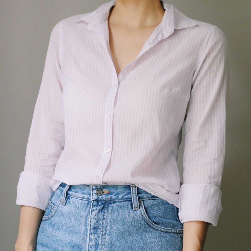 100% Cotton Lavender Stripe Button Up Shirt